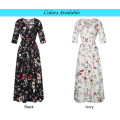 Kate Kasin Sexy Women&#39;s Floral Pattern Meia manga V-Neck Button Placket Split Maxi Dress KK000652-1